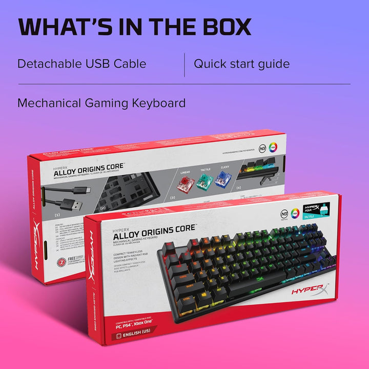 HyperX Alloy Origins Core – RGB Mechanische Gaming Tastatur, Tenkeyless, HyperX Aqua, (QWERTY – US L