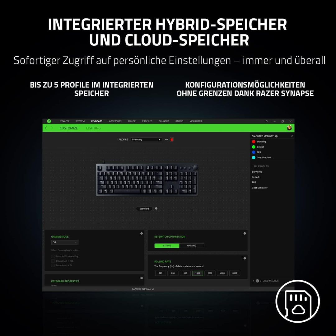 Razer Huntsman V2 (Purple Switch) - Praktisch latenzfreie optische Gaming-Tastatur (Handballenauflag