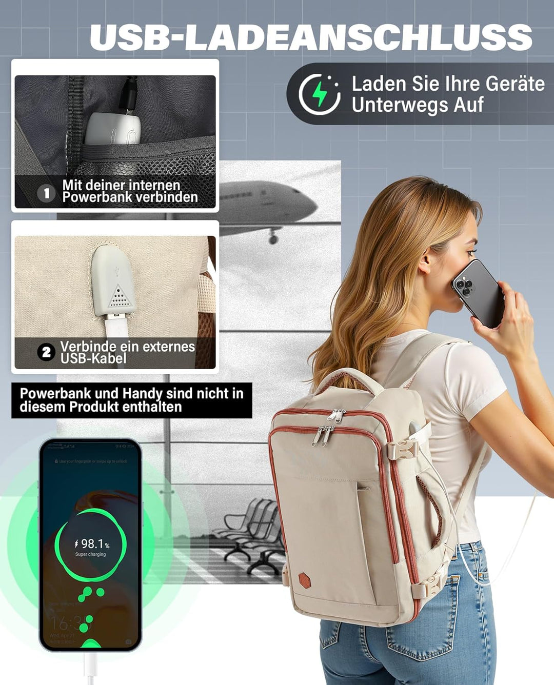 VANKEV für Ryanair Handgepäck 40x20x25 Laptop Rucksack Reiserucksack Klein Handgepäck Tasche Rucksac