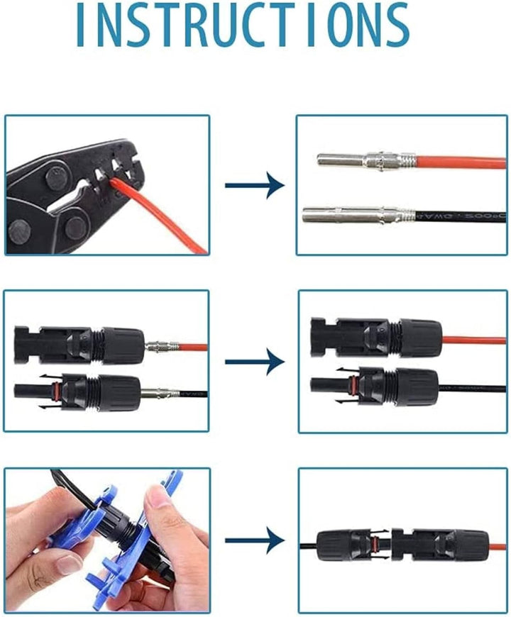 QeeHeng Solar Crimpzange Kit für 2.5/4.0/6.0mm², 1 Stück Solarpanel PV Kabel Crimpzange +16 Paar Mal