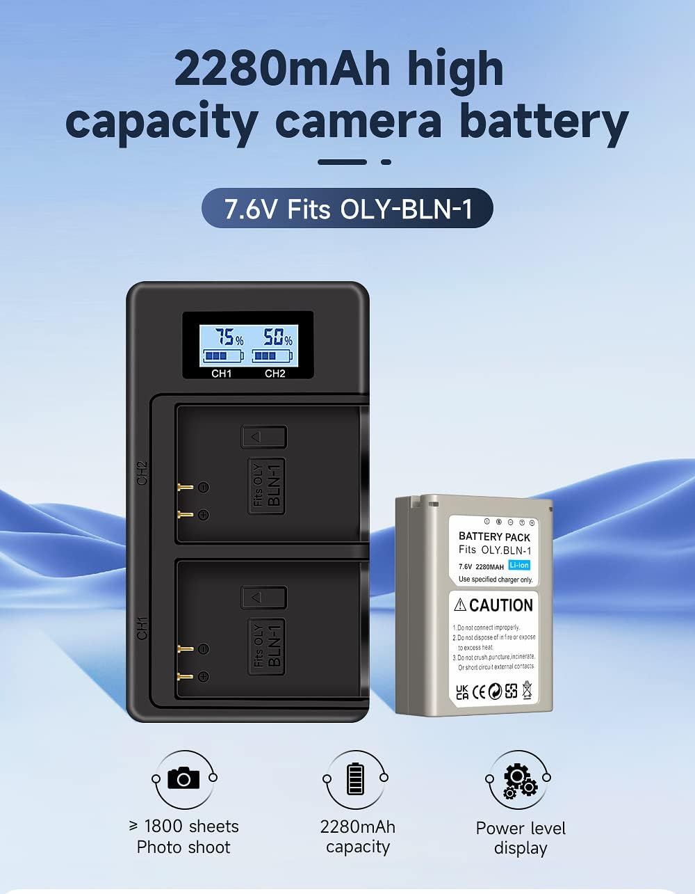 CITYORK Ersatz Akku BLN-1 (2er Pack) und Schnell Doppel LCD Akku Ladegerät für Olympus BLN-1 OM-D E-