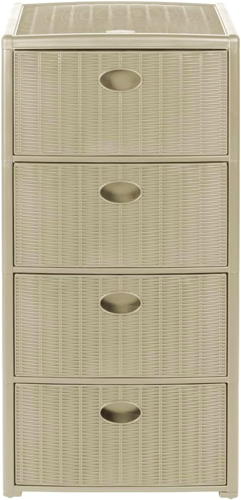 Rollbarer Schubladenschrank aus Kunststoff in Rattan-Optik mit 4 Schubladen. Masse: 40x40x81 cm (Kas