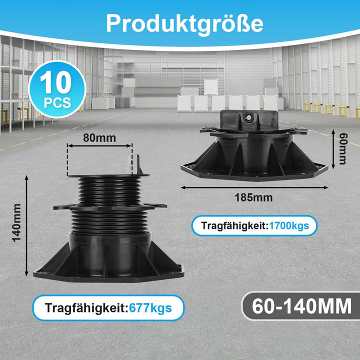 Ansobea Stelzlager Höhenverstellbar 10 Stück, Terrassenlager 60-140mm Stelzenlager Terrasse Verstell