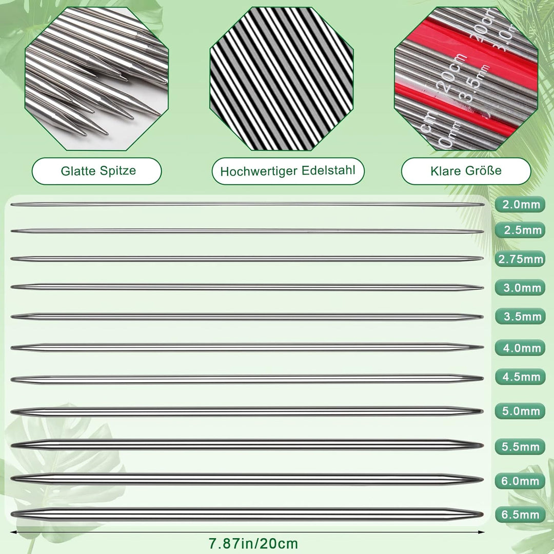Coopay Stricknadeln Set, 55 Stück Edelstahl Doppelspitzen Stricknadel Set mit Wolle, Strickzubehör u