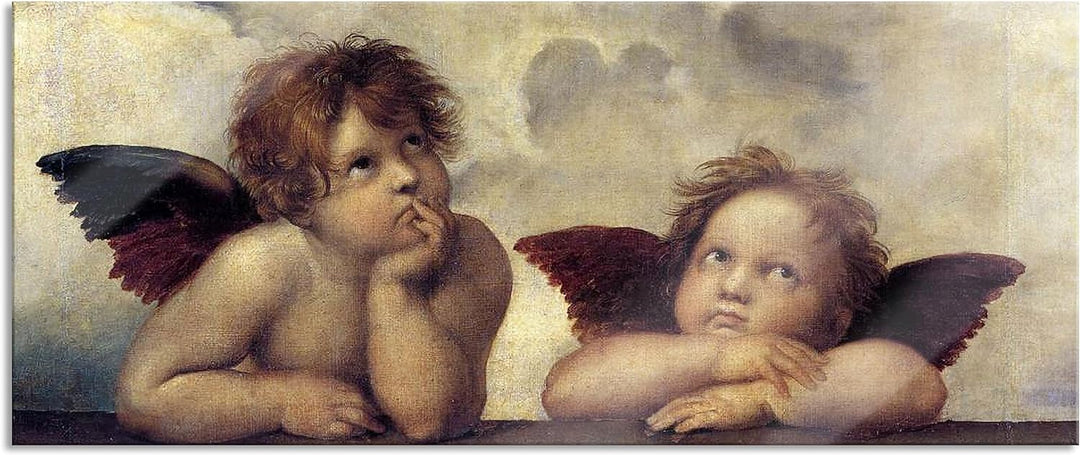 Glasbild Panorama | Wandbild aus Echtglas | Raffael - Sixtinische Madonna zwei Engel | 100x40 cm | i