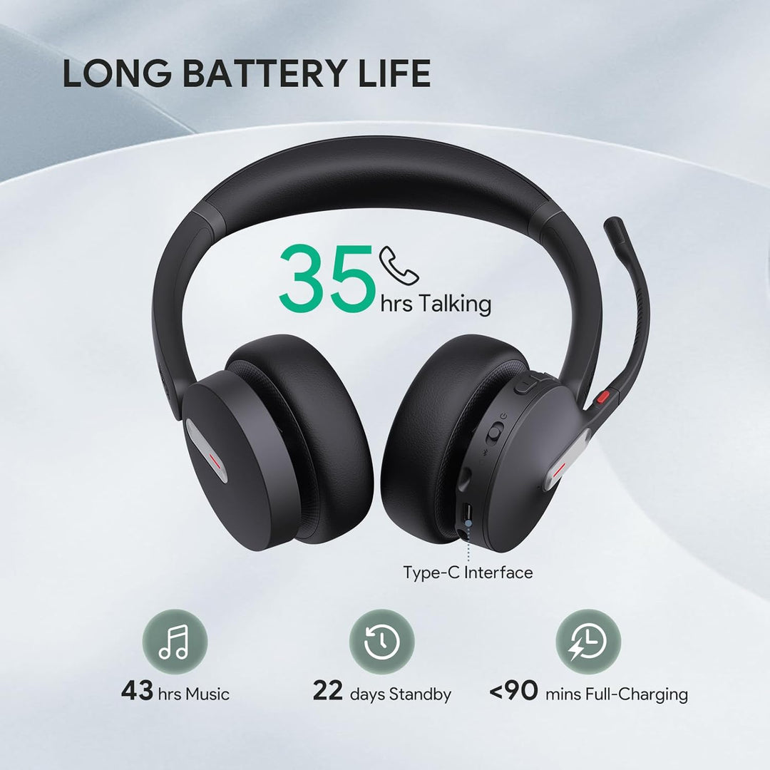 Yealink BH70 Drahtloses Bluetooth-Headset mit Mikrofon für die Arbeit, bis zu 35h Sprechzeit, 3-Mikr