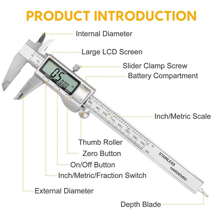Digitales Messschieber-Messwerkzeug, Edelstahl-Messschieber, digitales Mikrometer mit grossem LCD-Bi