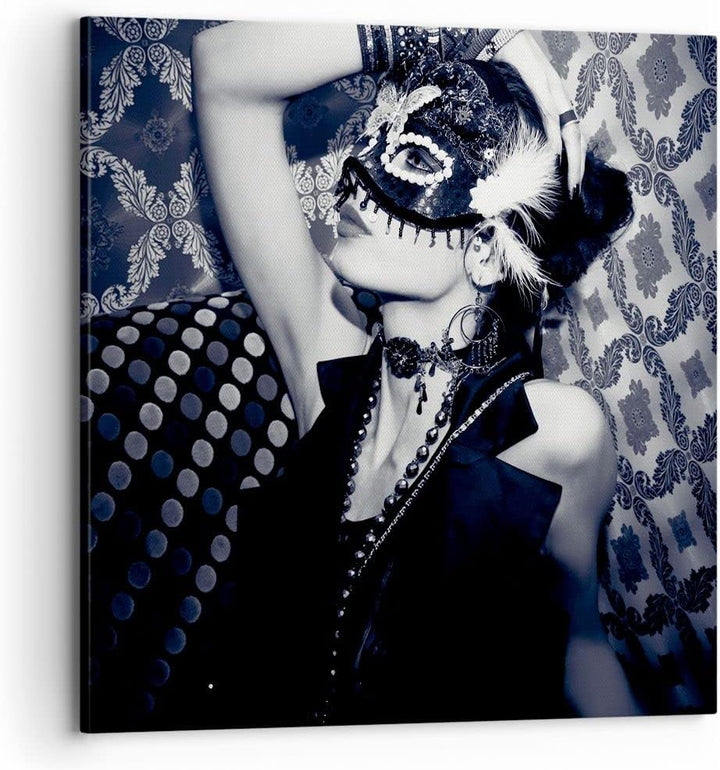 ARTTOR Bilder auf Leinwand 70x70cm Leinwandbild Frau Karneval Maske Mode Gross Wanddeko Bild Schlafz