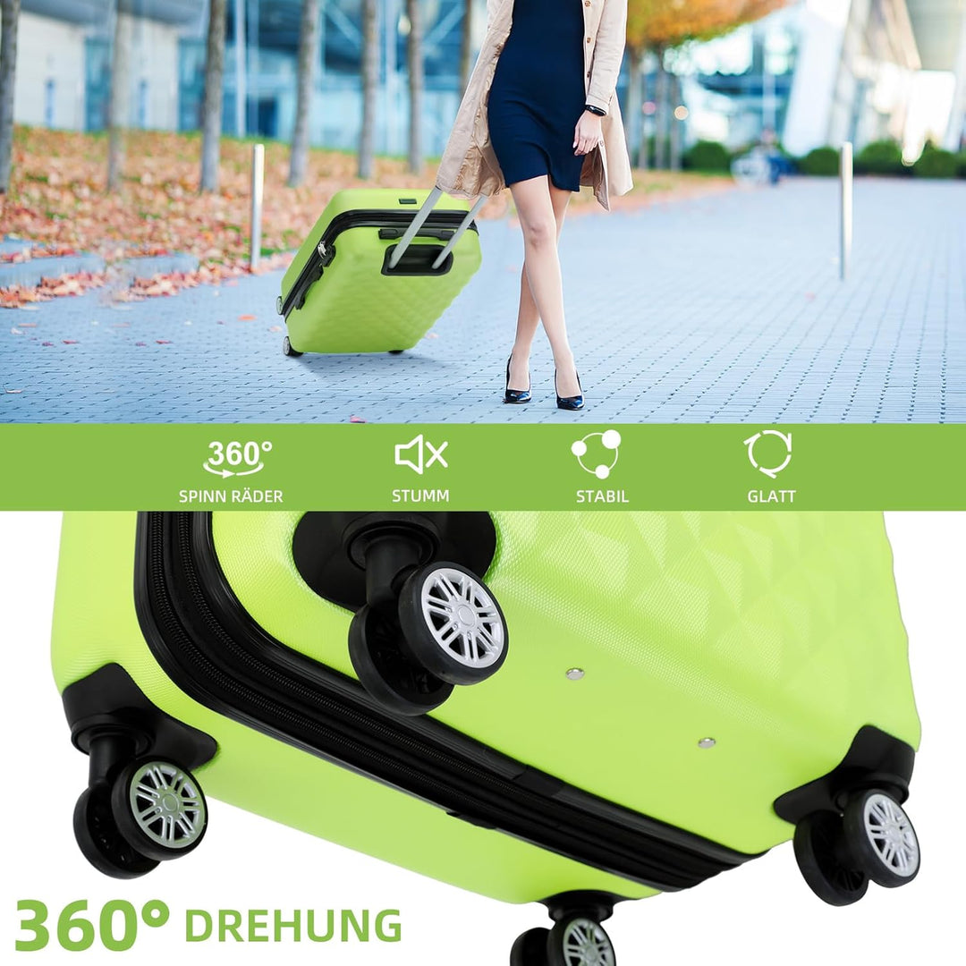 BEIBYE Zwillingsrollen 2066 Hartschale Trolley Koffer Reisekoffer Gepäck M-L-XL-Set (Grün, M) Grün M