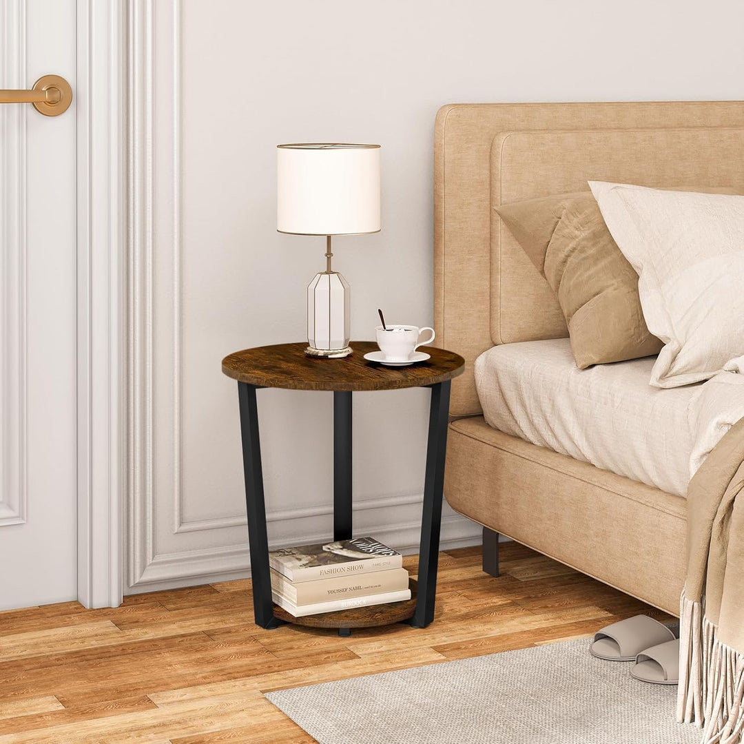 WOLTU Couchtisch rund, Beistelltisch modern, Wohnzimmertisch klein, Sofatisch mit 2 Ablagen, Wohnzim