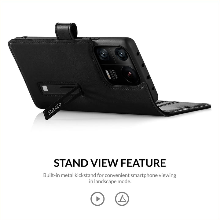 SURAZO Premium Handyhülle für Xiaomi 13 5G Hülle Leder – Klappbare Echtleder Schutzhülle [Magnet, Ka