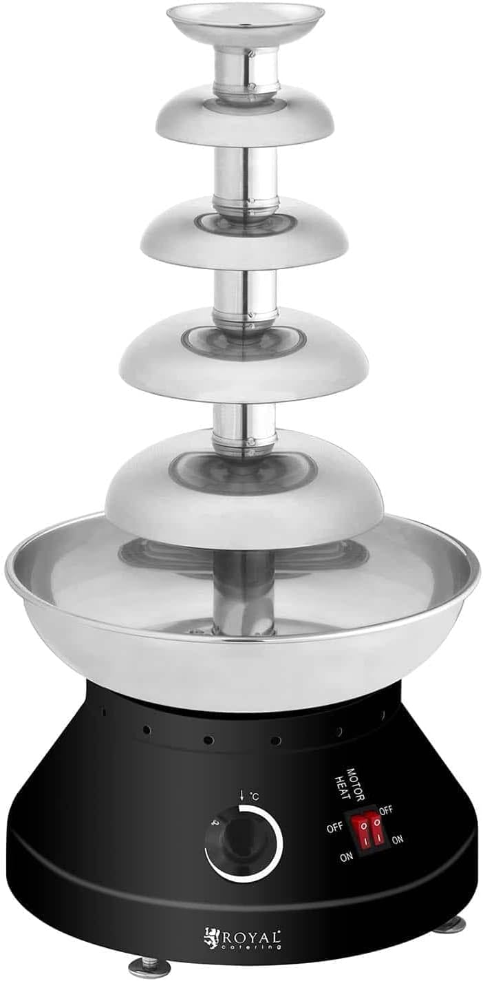 Royal Catering Schokobrunnen Schokofondue Schokoladenfontäne Edelstahl RCCF-210 (250 W, 5 Etagen, 30