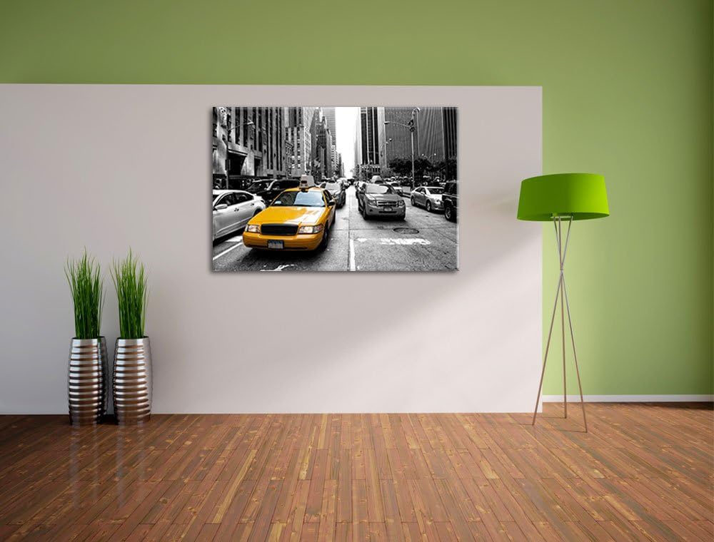 Gelbes Taxi in New York schwarz/weiss Format: 100x70 auf Leinwand, XXL riesige Bilder fertig gerahmt