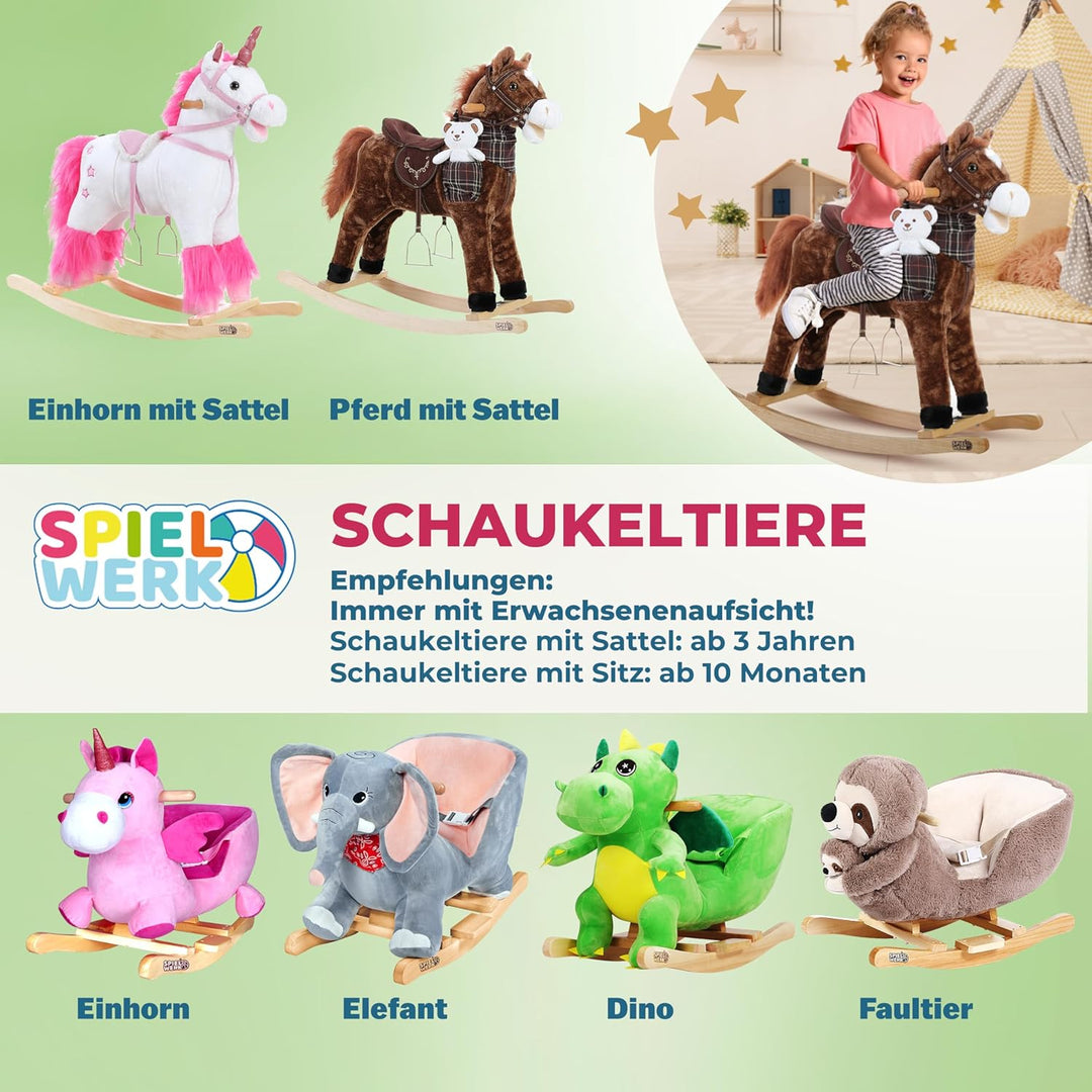 Spielwerk® Schaukeltier Faultier mit Babyfaultier inkl. Sound Effekt Sicherheitsgurt Plüsch Schaukel