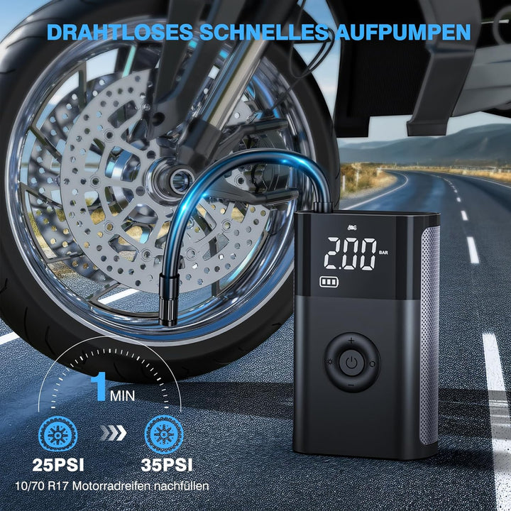 CARSUN Elektrische Luftpumpe,150PSI Fahrradpumpe Elektrisch,Tragbare Akku Luftpumpe,Akku Kompressor