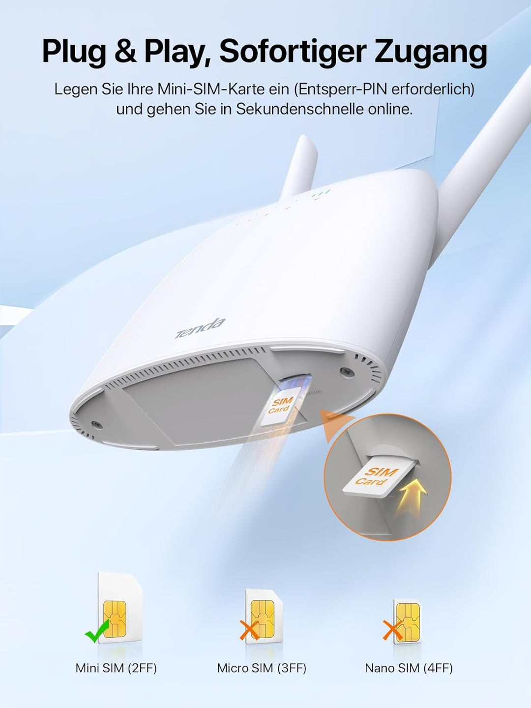 Tenda 4G06 4G VoLTE WLAN Router für SIM Karten (150 Mbit/s im Download, 50 Mbit/s im Upload, 300 Mbi