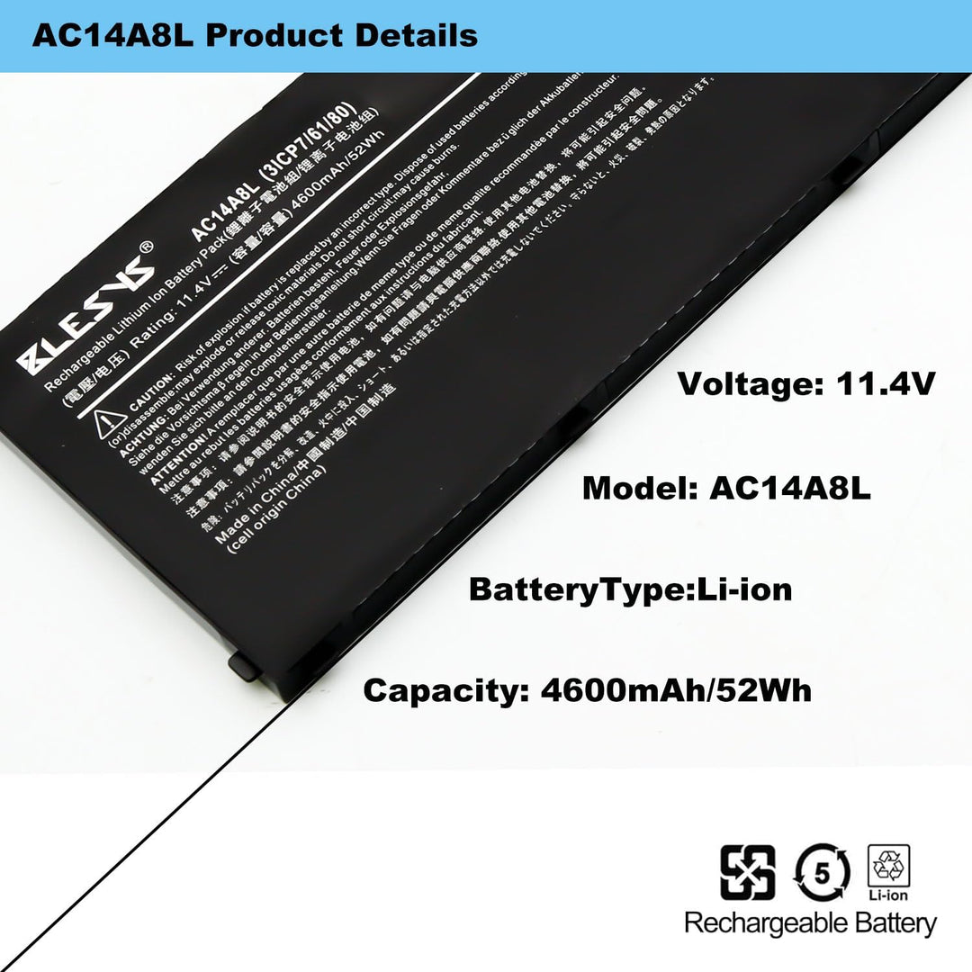 BLESYS AC14A8L KT.0030G.001 Laptop Akku für Acer Aspire Nitro V15 VN7-791G VN7-571 VN7-571G VN7-572