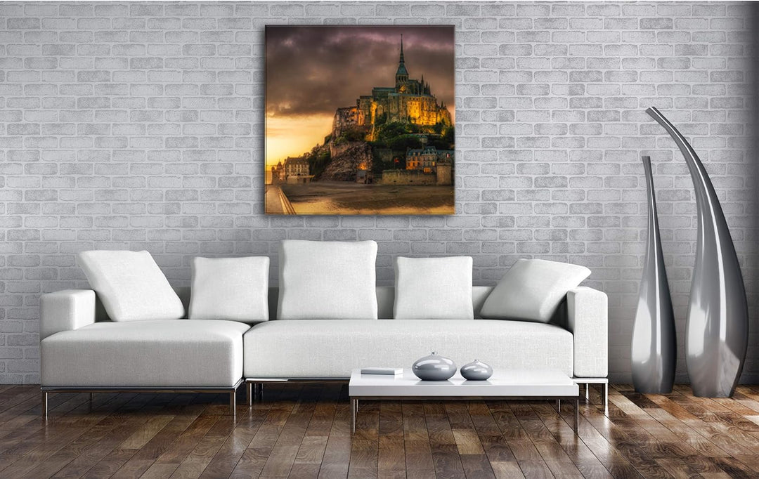 deyoli Mont St Michel bei Sonnenuntergang Format: 70x70 als Leinwandbild, Motiv fertig gerahmt auf E