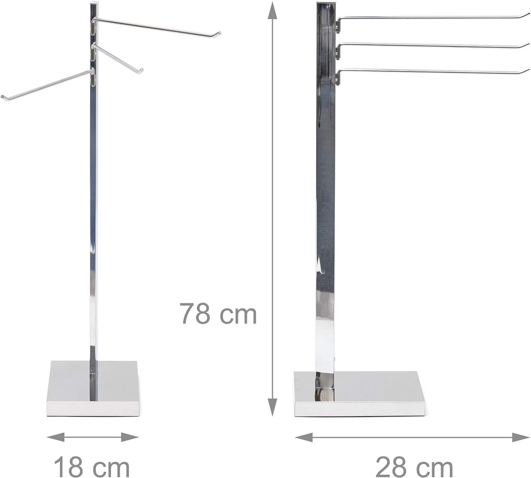 Relaxdays Handtuchständer verchromt, Handtuchhalter freistehend mit 3 Armen frei drehbare Handtuchst