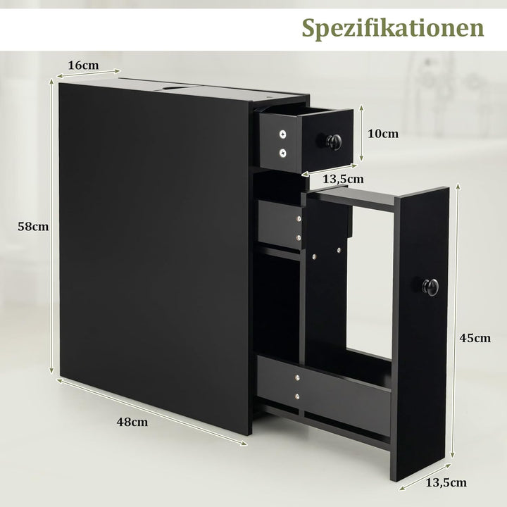 COSTWAY Nischenregal mit Schubladen, schmaler Nischenschrank aus Holz, Badschrank, Badregal, Seitens
