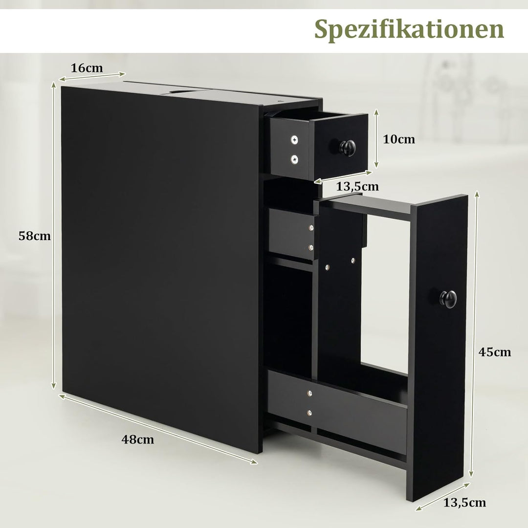 COSTWAY Nischenregal mit Schubladen, schmaler Nischenschrank aus Holz, Badschrank, Badregal, Seitens