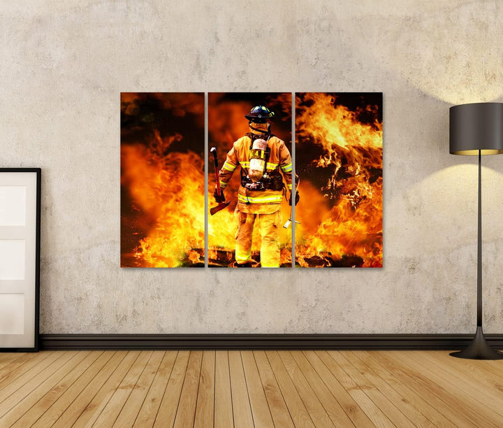 islandburner Bild auf Leinwand Feuerwehr Mann Bekämpft Die Flammen Bilder Wandbilder Poster Leinwand