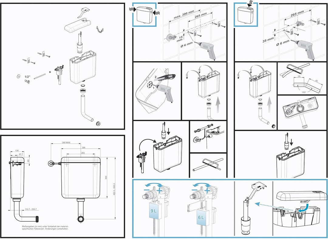 Cornat Spülkasten FARO, weiss / Start-/Stopp-Spülung / Toilettenspülung / Aufputzspülkasten / Toilet