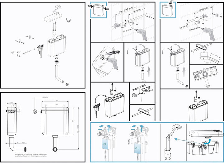 Cornat Spülkasten FARO, weiss / Start-/Stopp-Spülung / Toilettenspülung / Aufputzspülkasten / Toilet