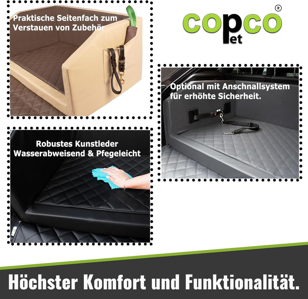 CopcoPet - Travel Bed Hundebett für Kofferraum 70x55x38cm Kunstleder - Kofferraumschutz Hund wassera