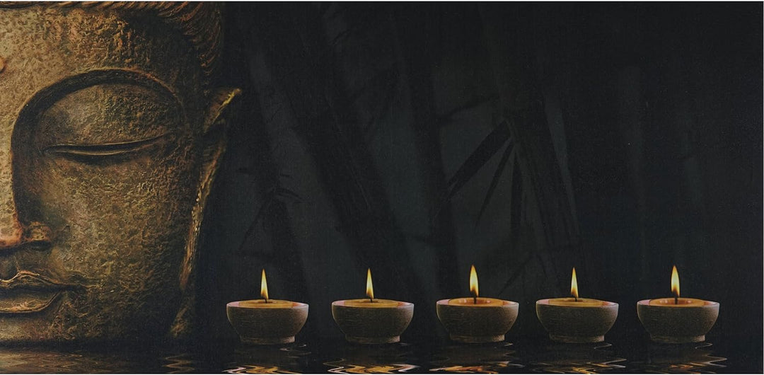 Mendler LED-Bild-AM, Leinwandbild Leuchtbild Wandbild, Timer FSC-zertifiziert - 110x55cm Buddha, fla