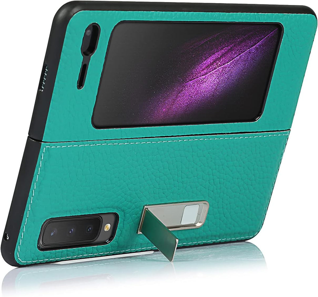 Handyhülle für Samsung Galaxy Fold, Ultradünn Luxus Litchi Korn Echtes Leder Hüllen mit Standfunktio