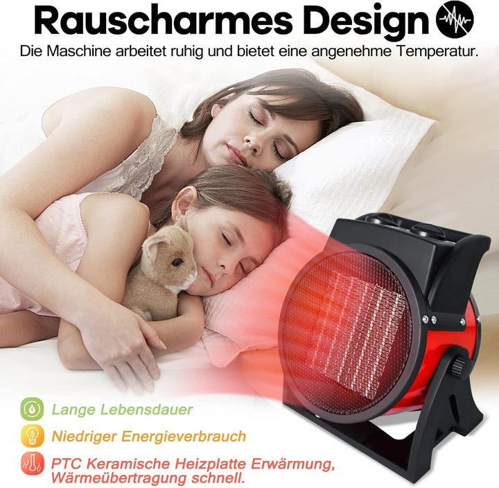 UISEBRT Heizlüfter Energiesparend 3000W - Keramik Heizgerät Bauheizer Elektroheizer mit Überhitzungs