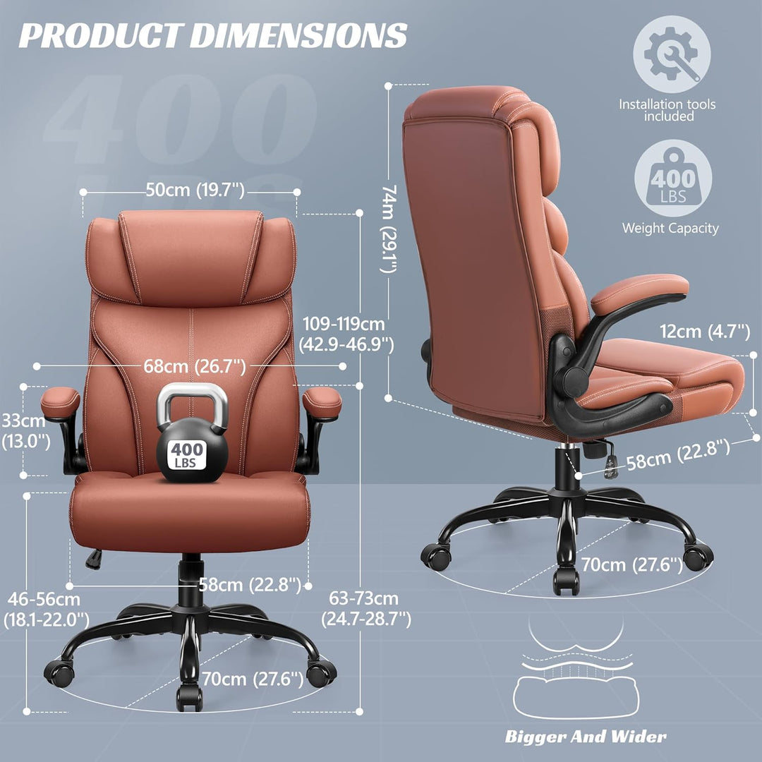 FelixKing Bürostuhl, Schreibtischstuhl Ergonomisch, Grosser und hoher Chefsessel Leder, Wippfunktion