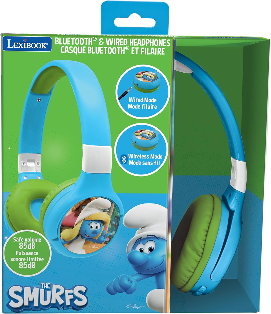Lexibook, Die Schlümpfe, 2-in-1 Bluetooth & kabelgebundene Kopfhörer mit Mikrofon und Steuertasten,