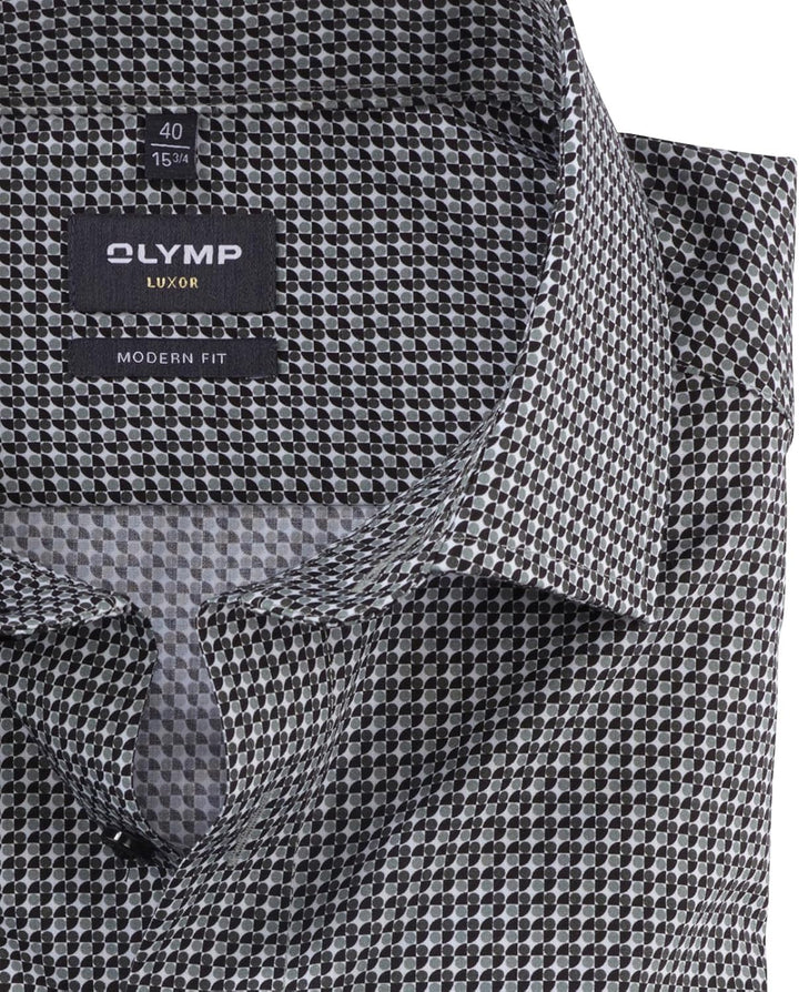 OLYMP Herren Businesshemd Langarm Luxor,Digitaldruck,modern fit,Global Kent 37 Oliv 47, 37 Oliv 47