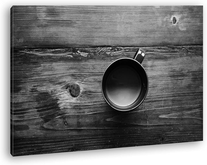 deyoli leckerer Kaffee auf einem altem Holztisch Effekt: Schwarz/Weiss Format: 80x60 als Leinwandbil