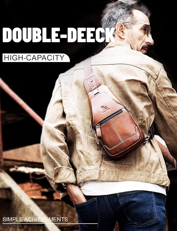 Herren-Brusttasche Umhängetasche aus Echtem Leder Sport und Freizeit im Freien Multifunktionale Vint