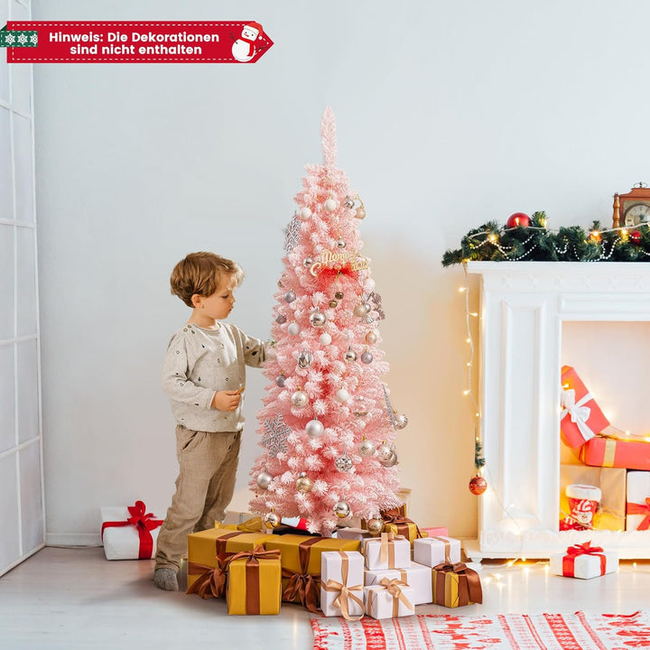 COSTWAY künstlicher Weihnachtsbaum Bleistift, 150 cm Tannenbaum mit Schnee, Christbaum mit 328 Zweig