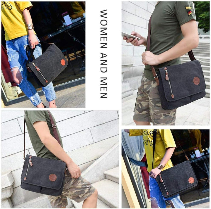 AUGUR Canvas Messenger Bag fur Herren Laptoptasche 13 Zoll Umhangetasche Vintage Herren Umhangetasch