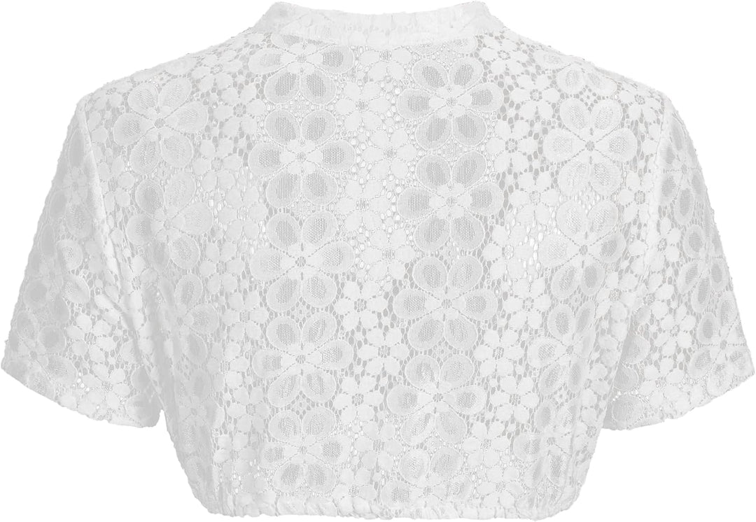Dirndlparty Dirndlbluse Damen Schlicht, Kurzarm Dirndl Bluse Creme Spitze Trachtenbluse Oktoberfest
