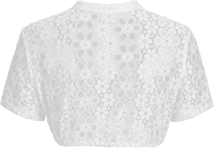 Dirndlparty Dirndlbluse Damen Schlicht, Kurzarm Dirndl Bluse Creme Spitze Trachtenbluse Oktoberfest