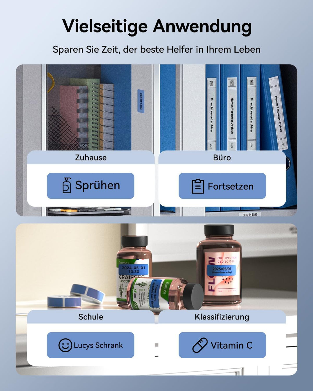 NIIMBOT Etiketten Selbstklebender Etikettenband für D110/D11/D101 Etikettendrucker, 12 x 40mm (0,47'