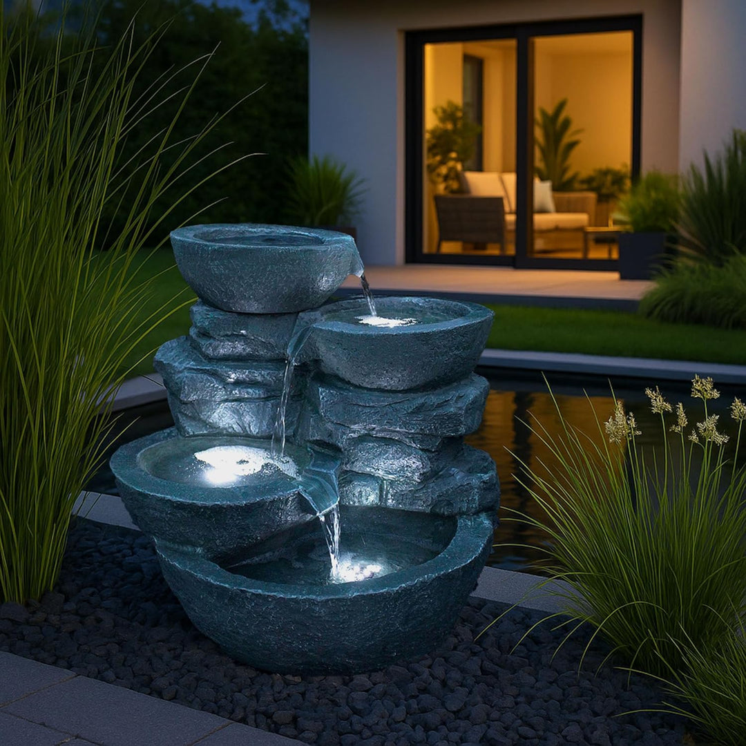 Arnusa Gartenbrunnen Cascades mit LED Beleuchtung Innen und Aussen Springbrunnen Zimmerbrunnen kompl