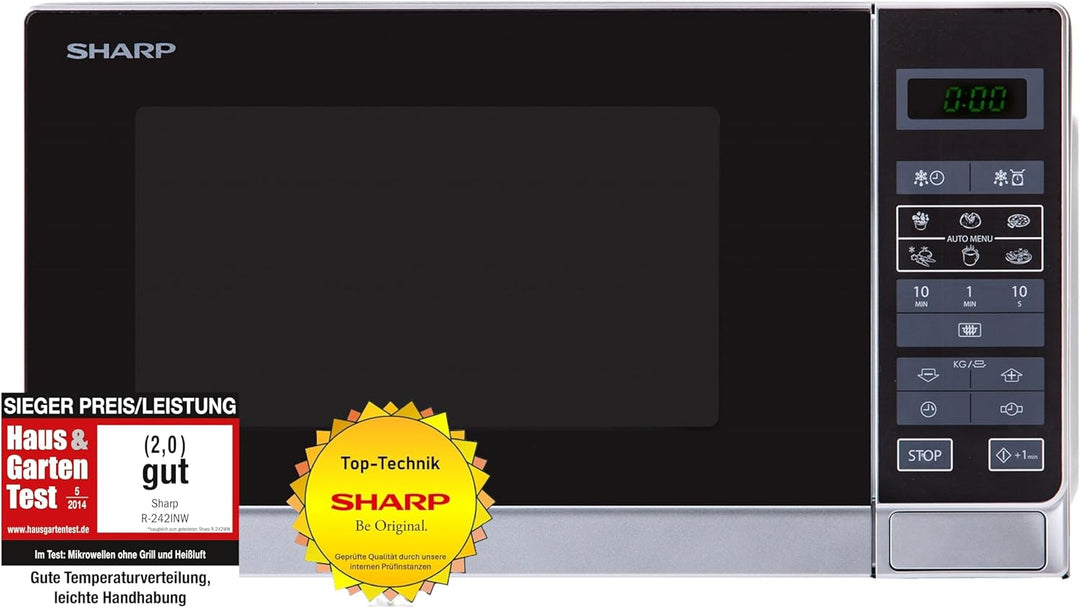 Sharp R242INW Solo-Mikrowelle / 20 L / 800 W / 5 Leistungsstufen / 8 Automatikprogramme / Gewicht- u