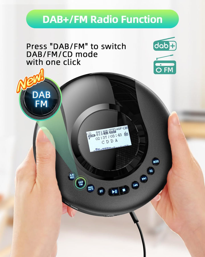 Arafuna Tragbarer CD-Player mit DAB+/UKW- Radio, CD Player Bluetooth mit Hörbuchfunktion, Discman CD