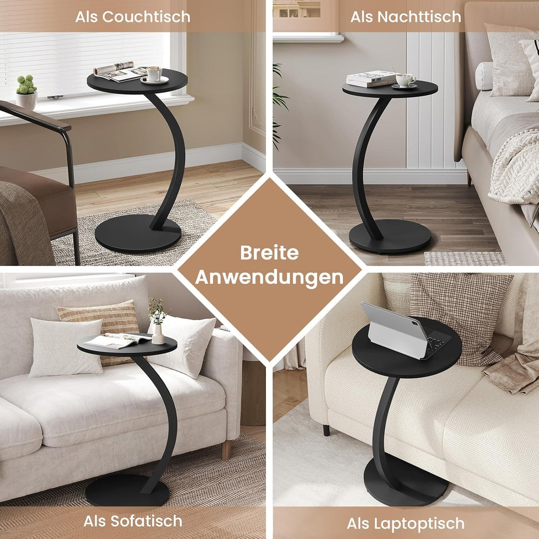 WOLTU Beistelltisch C Form, Couchtisch rund, Sofatisch Kaffeetisch, Kleiner Tisch für Couch Sofa Bet