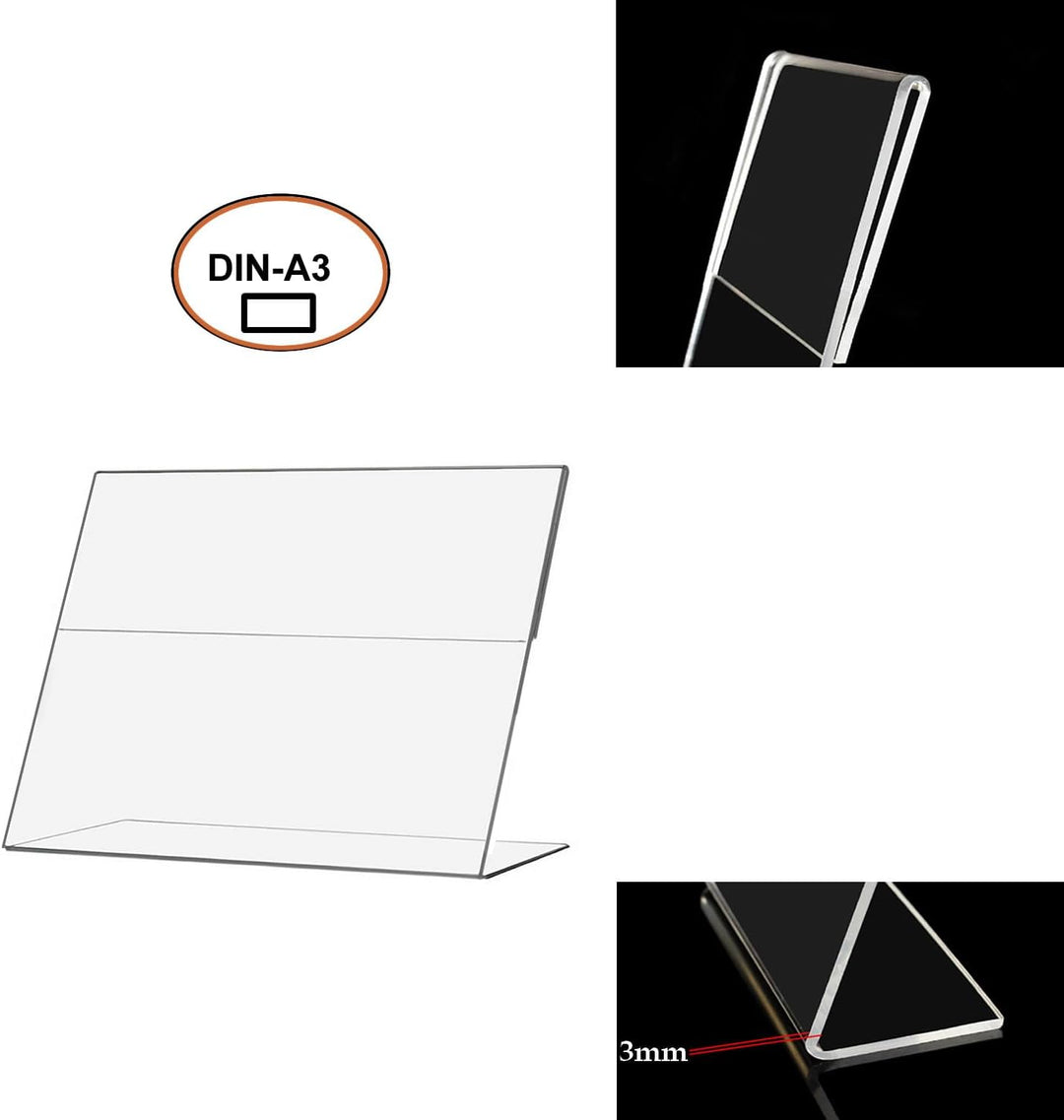 TUKA 10X A3 Quer Acryl Anzeige-Ständer Plakataufsteller, Tischaufsteller Schräg L-Ständer, Prospekts