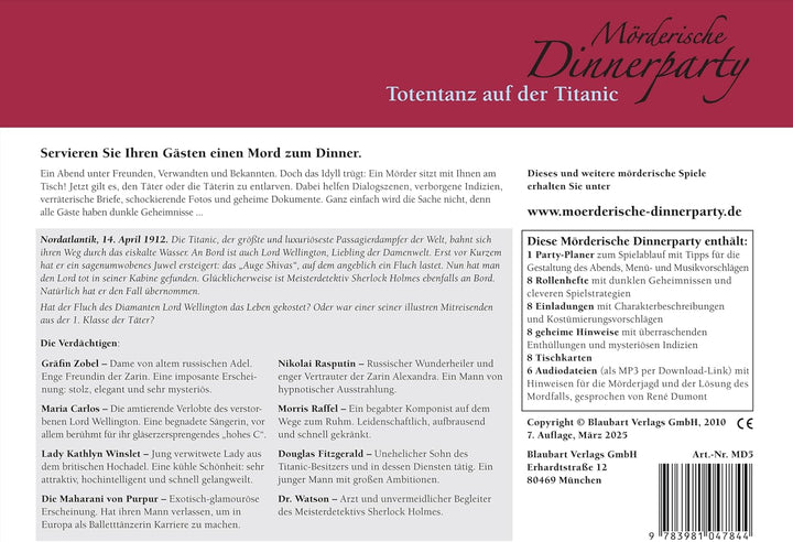 Mörderische Dinnerparty – Totentanz auf der Titanic - Krimidinner für zuhause 6 bis 8 Personen - spa