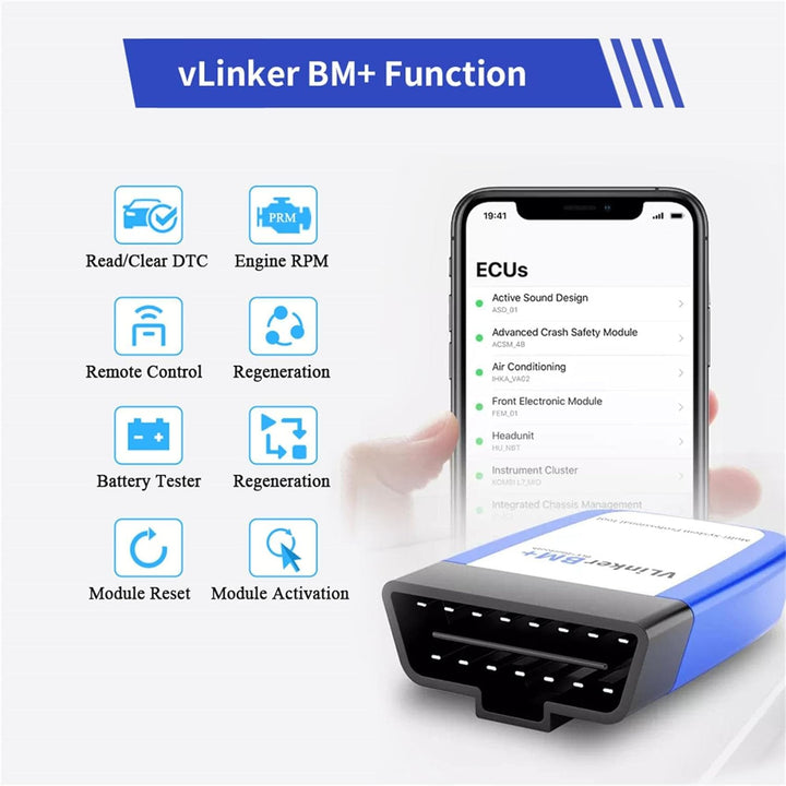 vLinker BM+ OBD2 Bluetooth Diagnose Scan Tool, OBDII Autoscanner für iOS, Android, und Windows - Gem