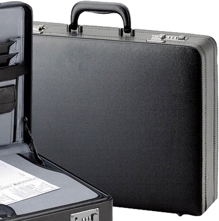 Bowatex Extra breite, grosse Aktenkoffer 46 cm Schreibplatte Erweiterbar Schwarz